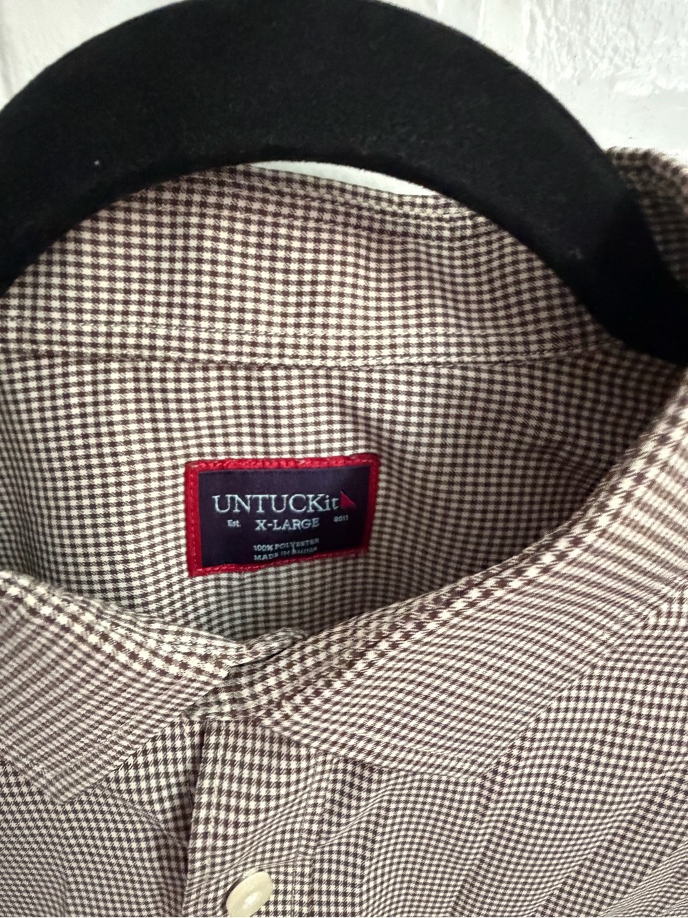 UNTUCKit Men's Long-Sleeve Button-Down Shirt in Beige/Brown Micro-Check